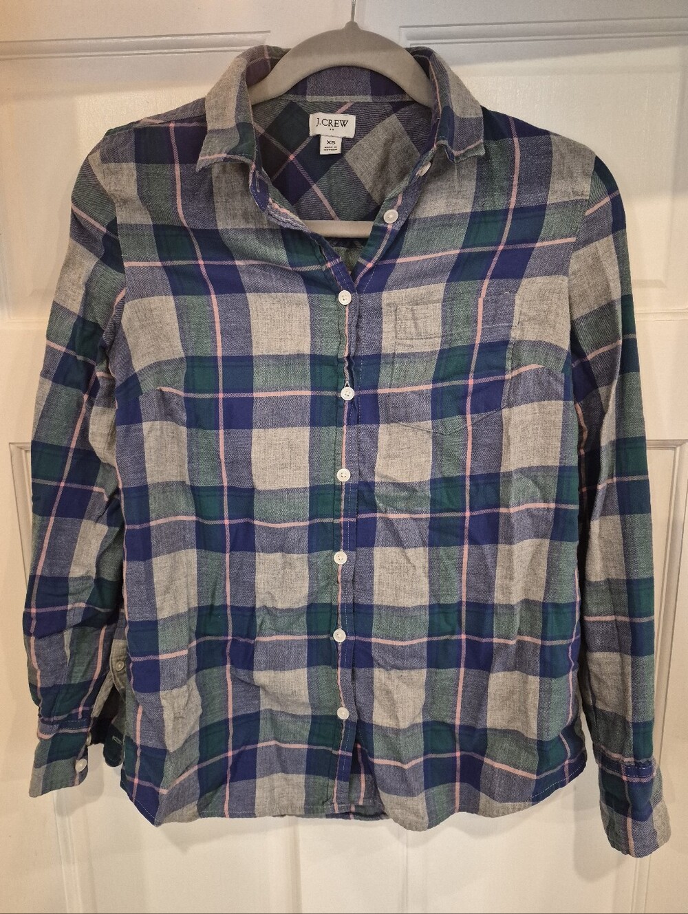 J. Crew Women's Flannel Plaid Button-Down Shirt in Blue, Green & Pink